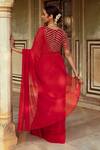 Shop_Maison Shefali_Red Chiffon Badla Detailed Saree With Unstitched Blouse Piece _at_Aza_Fashions