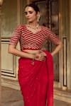 Maison Shefali_Red Chiffon Badla Detailed Saree With Unstitched Blouse Piece _Online_at_Aza_Fashions