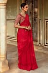 Shop_Maison Shefali_Red Chiffon Badla Detailed Saree With Unstitched Blouse Piece _Online_at_Aza_Fashions