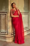 Buy_Maison Shefali_Red Chiffon Badla Detailed Saree With Unstitched Blouse Piece 