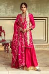 Buy_Maison Shefali_Magenta Chanderi Sequin Notched Round Jaal Detailed Kurta Sharara Set _at_Aza_Fashions