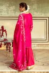 Shop_Maison Shefali_Magenta Chanderi Sequin Notched Round Jaal Detailed Kurta Sharara Set _at_Aza_Fashions