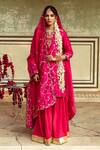 Buy_Maison Shefali_Magenta Chanderi Sequin Notched Round Jaal Detailed Kurta Sharara Set _Online_at_Aza_Fashions