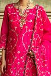 Shop_Maison Shefali_Magenta Chanderi Sequin Notched Round Jaal Detailed Kurta Sharara Set _Online_at_Aza_Fashions