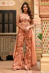 Buy_SANAM_Beige Silk Chiffon Floral Print Sleeveless Blouse And Flared Trouser Set _at_Aza_Fashions