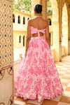 SANAM_Pink Organza Print Floral Off Shoulder Gathered Lehenga With Ruffle Blouse _Online_at_Aza_Fashions