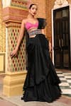 Buy_SANAM_Black Crepe Silk Embroidery Moti Gota Blouse With Ruffle Pre-draped Saree _at_Aza_Fashions