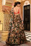 SANAM_Green Crepe Silk Embroidery Moti Floral Ruffle Pre-draped Saree With Blouse _Online_at_Aza_Fashions