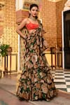 Buy_SANAM_Green Crepe Silk Embroidery Moti Floral Ruffle Pre-draped Saree With Blouse _Online_at_Aza_Fashions