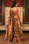 SANAM_Peach Tissue Embroidery Moti Floral Tiered Ruffle Pre-draped Saree With Blouse _Online_at_Aza_Fashions