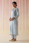 Buy_Nero India_Blue Kurta And Pant Tissue Embroidered Aari V-neck Straight Set _Online_at_Aza_Fashions