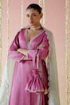 Buy_Nero India_Pink Kurta And Pant Tissue Embroidered Aari V-neck Angrakha Set 