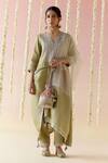 Buy_Nero India_Green Kurta And Pant Tissue Embroidered Floral Notched Yoke A-line Set _at_Aza_Fashions