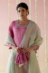 Nero India_Pink Kurta And Pant Tissue Embroidered Aari Cutout Straight Set _at_Aza_Fashions