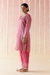 Buy_Nero India_Pink Kurta Crushed Tissue Embroidered Aari Geometric Stripped Short Pant Set _Online_at_Aza_Fashions