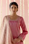 Nero India_Pink Kurta Crushed Tissue Embroidered Aari Geometric Stripped Short Pant Set _at_Aza_Fashions