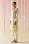 Buy_Nero India_Green Kurta Crushed Tissue Embroidered Aari Geometric Stripped Pant Set _Online_at_Aza_Fashions