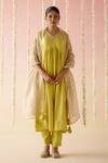 Buy_Nero India_Yellow Kurta Embroidered Aari V-neck A-line Flared Pant Set _at_Aza_Fashions