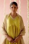 Buy_Nero India_Yellow Kurta Embroidered Aari V-neck A-line Flared Pant Set _Online_at_Aza_Fashions