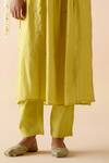 Nero India_Yellow Kurta Embroidered Aari V-neck A-line Flared Pant Set _at_Aza_Fashions