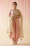 Buy_Nero India_Peach Kurta Embroidered Aari V-neck Flared Pant Set _at_Aza_Fashions
