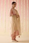 Buy_Nero India_Peach Kurta Embroidered Aari V-neck Flared Pant Set _Online_at_Aza_Fashions