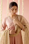 Shop_Nero India_Peach Kurta Embroidered Aari V-neck Flared Pant Set _Online_at_Aza_Fashions