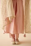 Nero India_Peach Kurta Embroidered Aari V-neck Flared Pant Set _at_Aza_Fashions