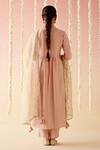 Shop_Nero India_Peach Kurta Embroidered Aari V-neck Flared Pant Set _at_Aza_Fashions
