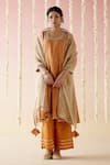 Buy_Nero India_Brown Kurta And Pant Chanderi Embroidered Aari Geometric Cheeta Set _at_Aza_Fashions