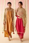 Nero India_Brown Kurta And Pant Chanderi Embroidered Aari Geometric Cheeta Set _Online_at_Aza_Fashions