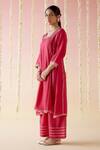 Buy_Nero India_Pink Kurta And Pant Chanderi Embroidered Aari Geometric Cheeta Straight Set _Online_at_Aza_Fashions