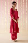 Shop_Nero India_Pink Kurta And Pant Chanderi Embroidered Aari Geometric Cheeta Straight Set _Online_at_Aza_Fashions