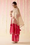 Nero India_Pink Kurta And Pant Chanderi Embroidered Aari Geometric Cheeta Straight Set _at_Aza_Fashions