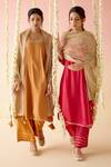Nero India_Pink Kurta And Pant Chanderi Embroidered Aari Geometric Cheeta Straight Set _Online