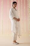Shop_Nero India_White Chanderi, Viscose, Organza Embroidery, Tassels Dori Kurta Pant Set _Online_at_Aza_Fashions