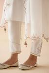 Nero India_White Chanderi, Viscose, Organza Embroidery, Tassels Dori Kurta Pant Set _at_Aza_Fashions