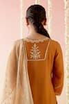 Nero India_Orange Kurta And Pant Chanderi Embroidered Dori Keyhole Straight Set _Online_at_Aza_Fashions