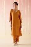 Buy_Nero India_Orange Kurta And Pant Chanderi Embroidered Dori Keyhole Straight Set 