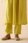 Nero India_Yellow Chanderi Embroidered Aari V-neck Gota Lace Kurta With Pant _at_Aza_Fashions