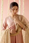 Shop_Nero India_Peach Chanderi Embroidered Aari V-neck Gota Lace Kurta And Pant Set _Online_at_Aza_Fashions