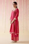 Shop_Nero India_Pink Chanderi Embroidered Aari Glass Neckline Gota Lace Kurta And Pant Set _Online_at_Aza_Fashions