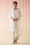 Buy_Nero India_White Chanderi Embroidered Aari Keyhole Gota Lace Kurta With Pant _at_Aza_Fashions