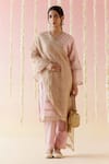 Buy_Nero India_Pink Chanderi Embroidered Dori V-neck Kurta With Pant _at_Aza_Fashions