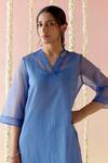 Buy_Nero India_Blue Kurta Viscose Organza Embroidered Dori V-neck French Knot With Pant _Online_at_Aza_Fashions