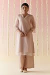 Buy_Nero India_Pink Kurta Viscose Organza Embroidered Dori V-neck French Knot And Pant Set _at_Aza_Fashions