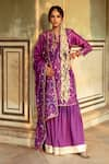 Buy_Maison Shefali_Purple Chanderi Sequin Notched Round Jaal Detailed Kurta Set _at_Aza_Fashions