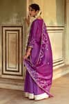 Shop_Maison Shefali_Purple Chanderi Sequin Notched Round Jaal Detailed Kurta Set _at_Aza_Fashions