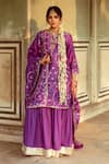 Maison Shefali_Purple Chanderi Sequin Notched Round Jaal Detailed Kurta Set _Online_at_Aza_Fashions