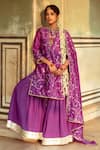 Buy_Maison Shefali_Purple Chanderi Sequin Notched Round Jaal Detailed Kurta Set _Online_at_Aza_Fashions